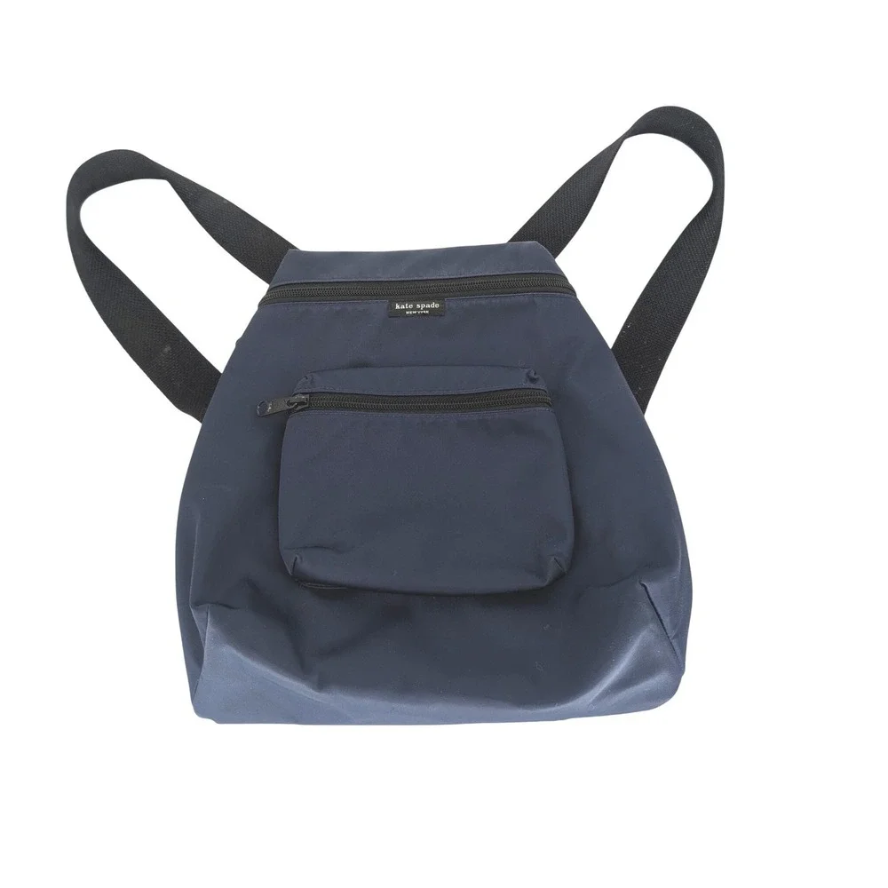 VTG 90s Y2K Kate Spade Nylon Backpack Small Navy Blue Mini Zip Pocket Preppy